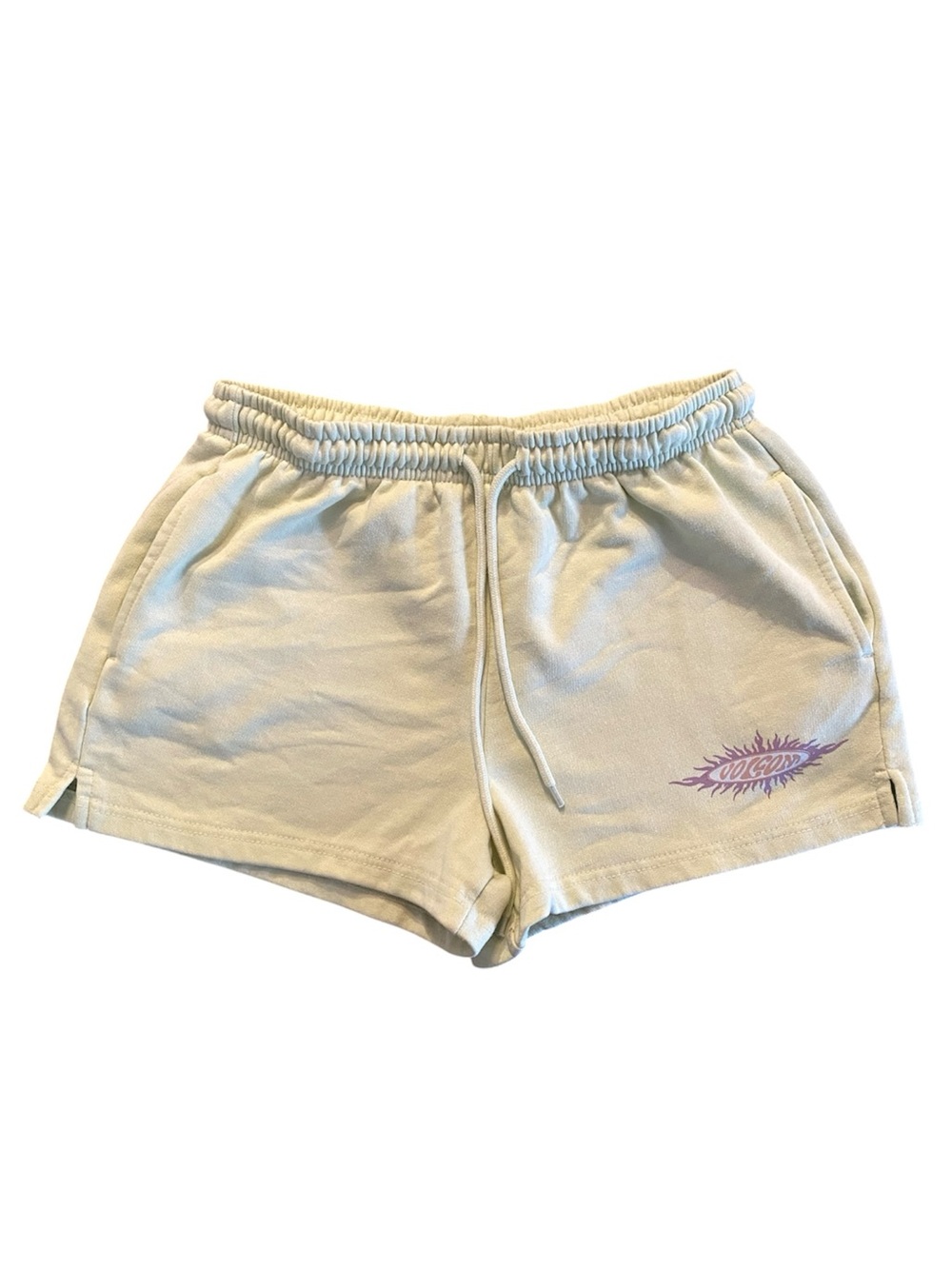 Volcom Fleece Sweat Shorts Women's Size M Pastel Lime Green Y2K Graphic Logo